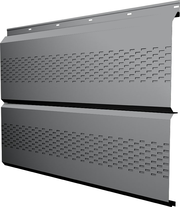 Софит металлический ЭкоБрус новый Grand Line c перфорацией 0,45 Drap с пленкой RAL 7004 сигнальный серый